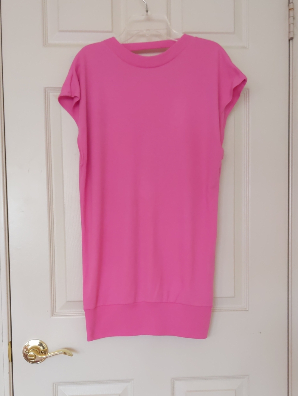 Vintage Bubblegum Pink Sleeveless Shift Dress W/Deep V-Opening Back & Boxy Fit.